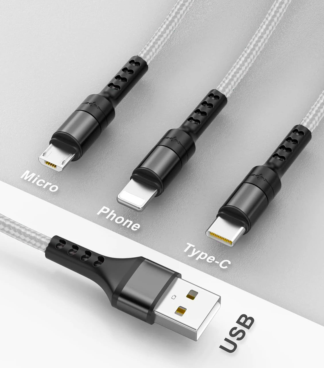 Infinity Silver 1.5m 3-in-1 6A Fast Charging Cable