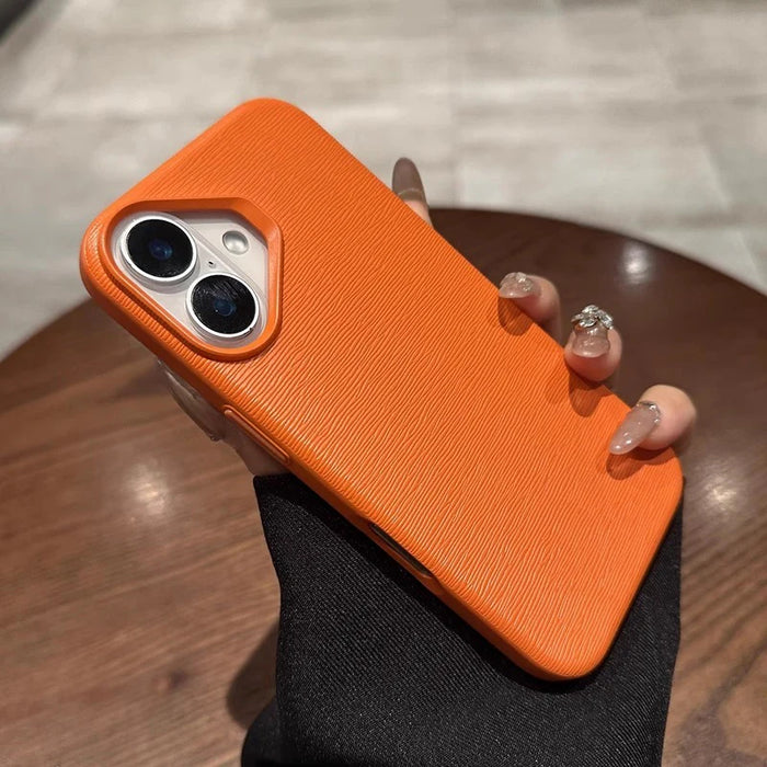 iPhone 16 Series Leather Texture Bumper Shell Shockproof Lens Case