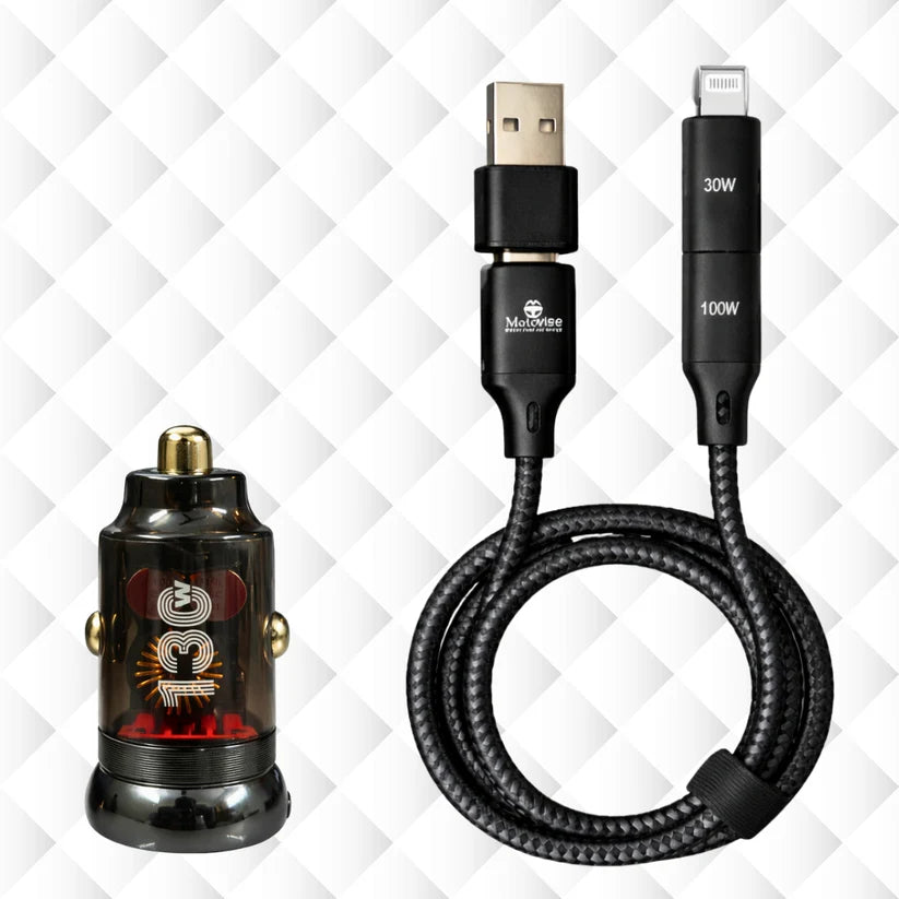 130W Super Fast Car Charger with 4-in-1 Fast Charging Cable