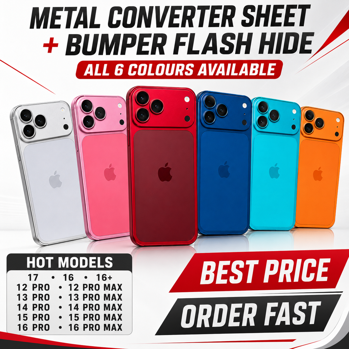 Metal Converter Sheet + Bumper Flash Hide – Premium iPhone Skin