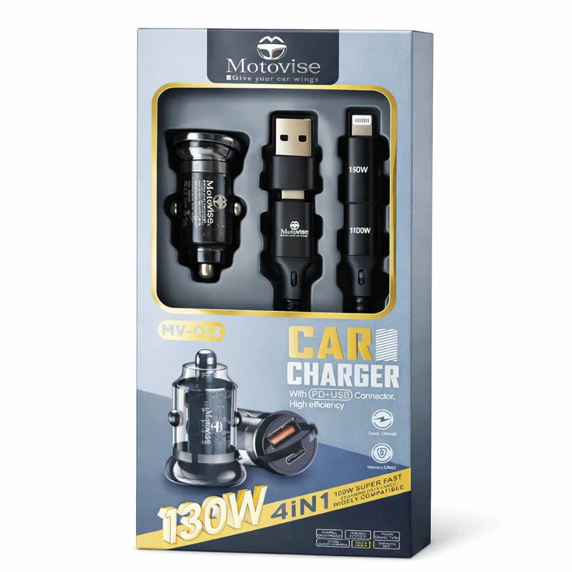 130W Super Fast Car Charger with 4-in-1 Fast Charging Cable