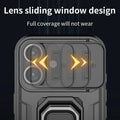 Black Armor Phone Case with Sliding Camera Cover & Ring Kickstand