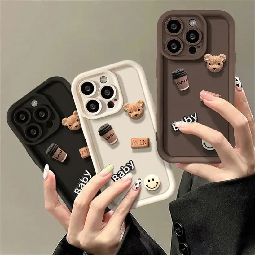 Cute 3D Bear Coffee Cartoon Silicone Shockproof Case for IPhone