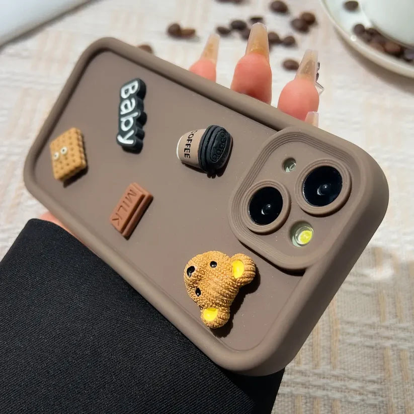 Cute 3D Bear Coffee Cartoon Silicone Shockproof Case for IPhone