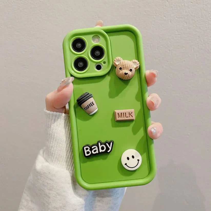 Cute 3D Bear Coffee Cartoon Silicone Shockproof Case for IPhone