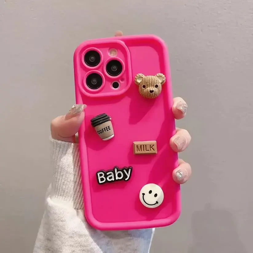 Cute 3D Bear Coffee Cartoon Silicone Shockproof Case for IPhone