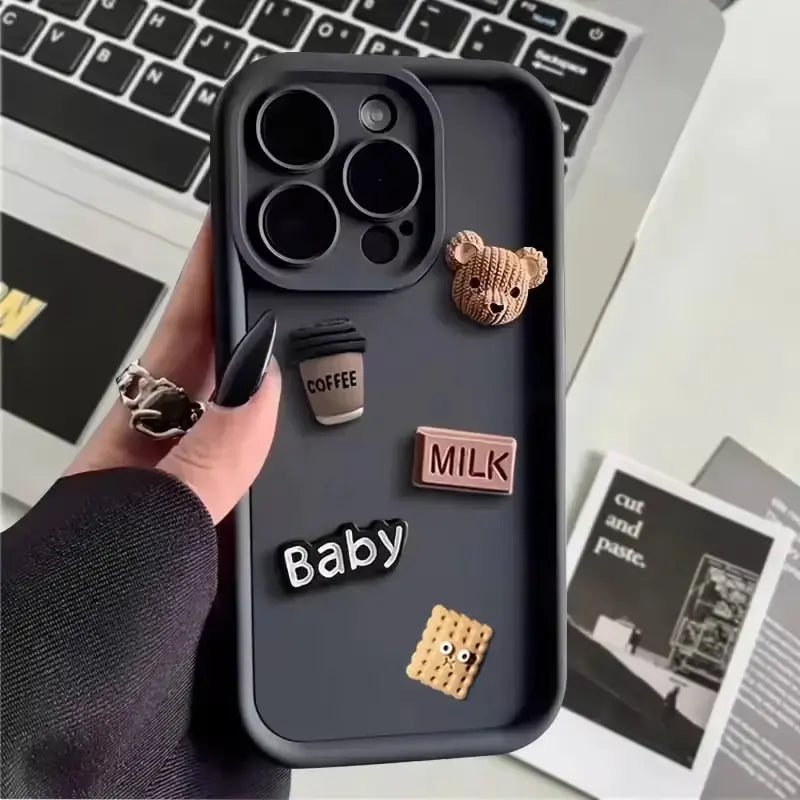 Cute 3D Bear Coffee Cartoon Silicone Shockproof Case for IPhone