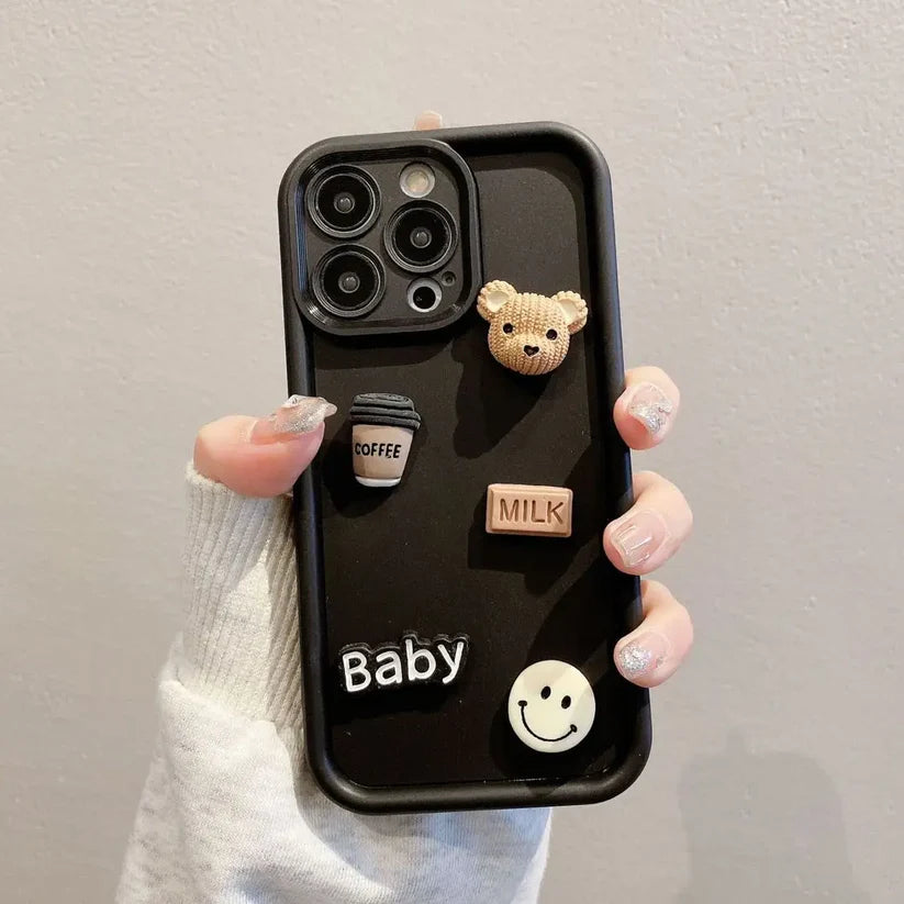 Cute 3D Bear Coffee Cartoon Silicone Shockproof Case for IPhone