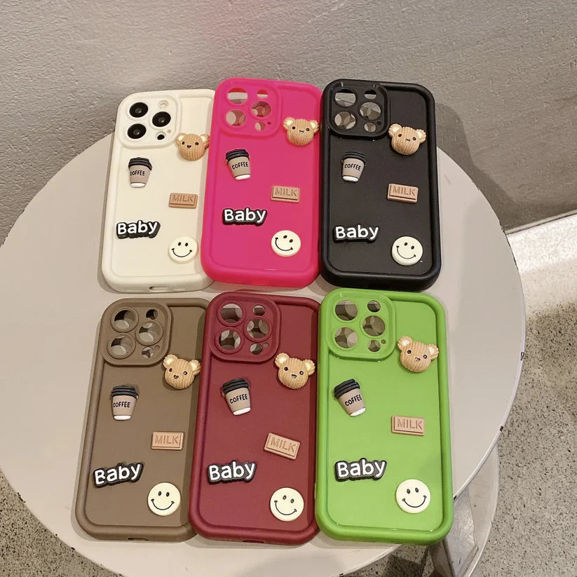 Cute 3D Bear Coffee Cartoon Silicone Shockproof Case for IPhone