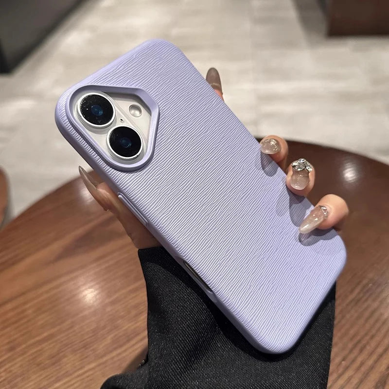 iPhone 16 Series Leather Texture Bumper Shell Shockproof Lens Case