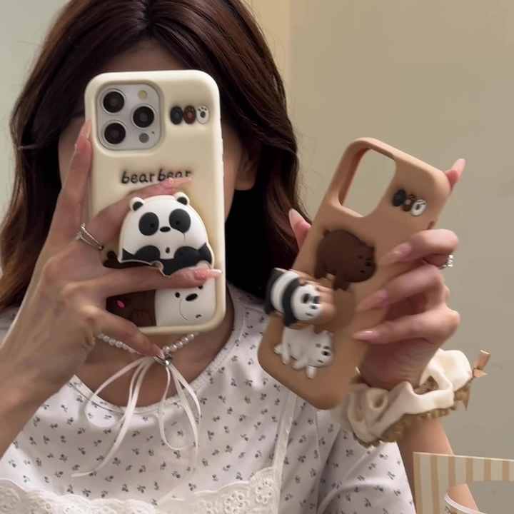 3D Cartoon Kawaii Chubby Panda Bear iPhone Case