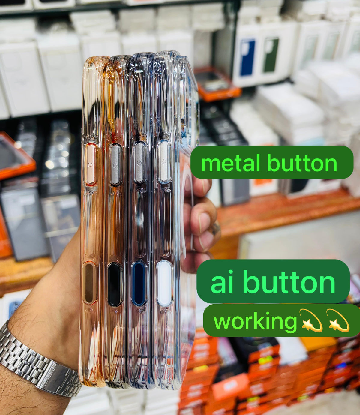 Anti Yellow Crystal MagSafe Case – Metal Button & AI Button