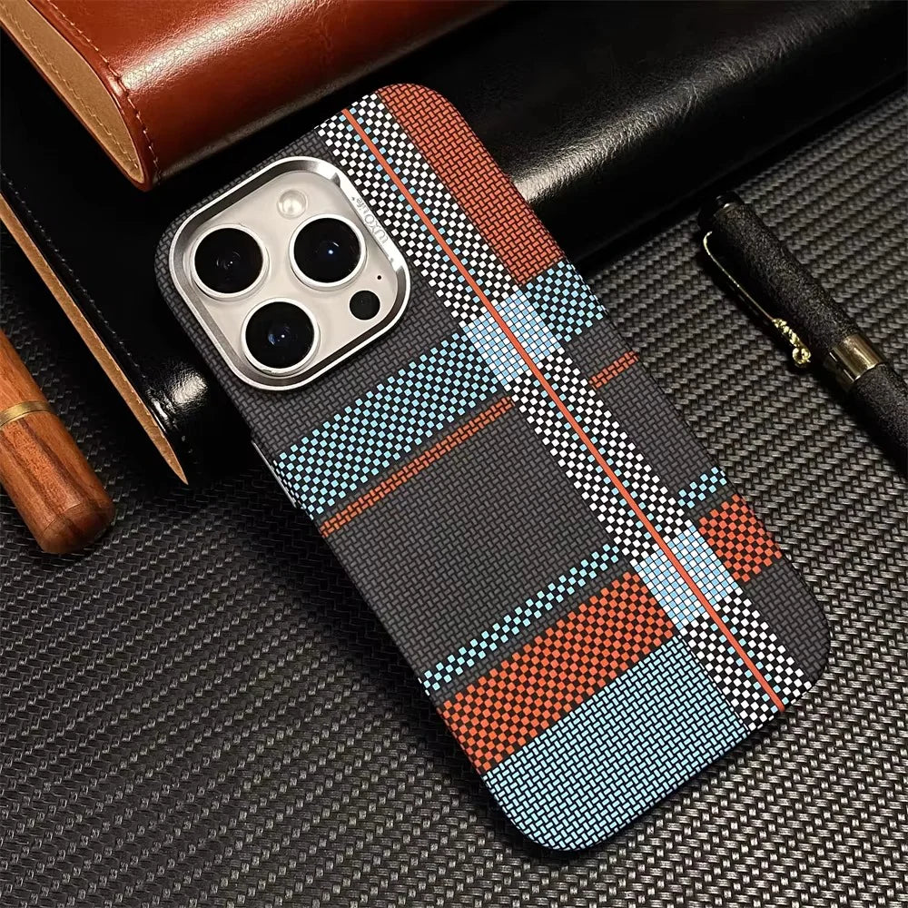 Ultra Thin Carbon Fiber Pattern Metal Lens Hard Case