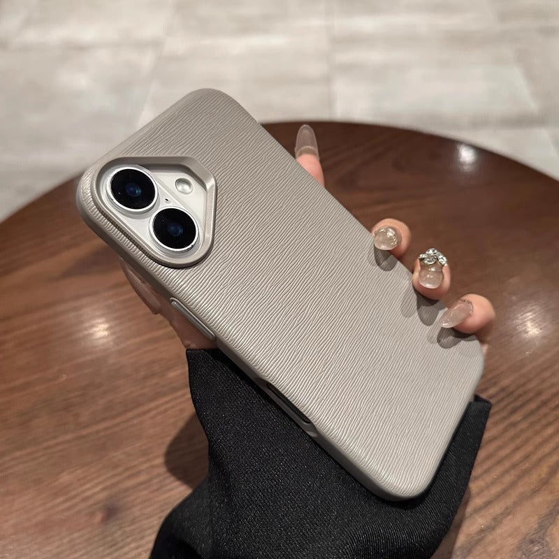 iPhone 16 Series Leather Texture Bumper Shell Shockproof Lens Case