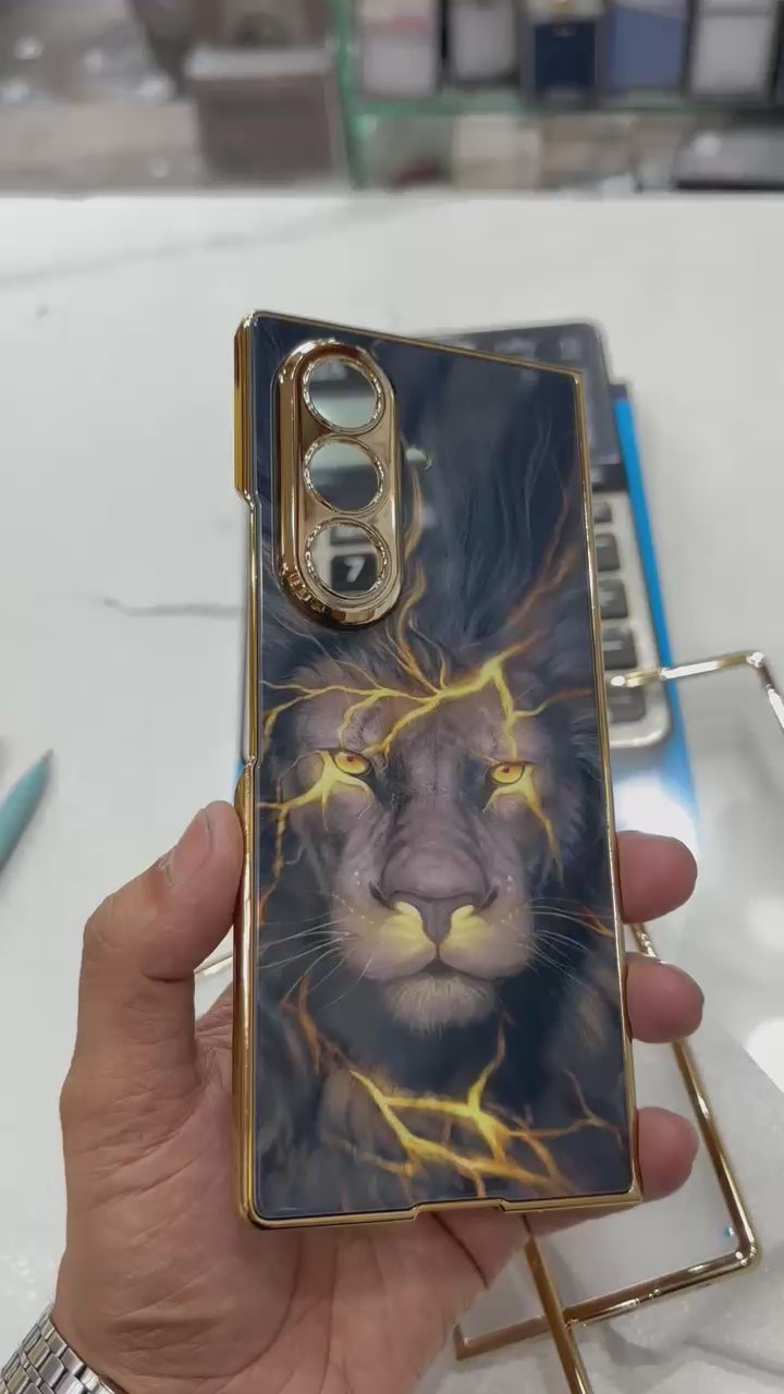 9H Electroplated Glass – Deer & Lion Print | Samsung Fold & Flip