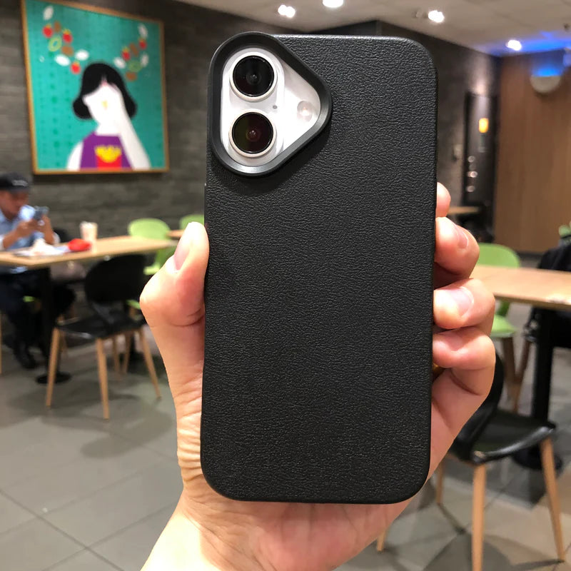 iPhone 16 Series Leather Texture Bumper Shell Shockproof Lens Case